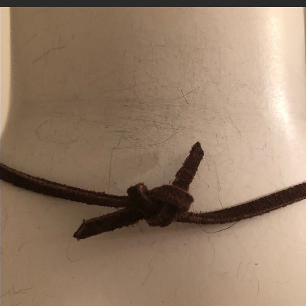 TURQUOISE CROSS SILVER SQUASH BLOSSOM LONG BROWN LEATHER NECKLACE TIE AS DESIRED - Picture 2 of 8